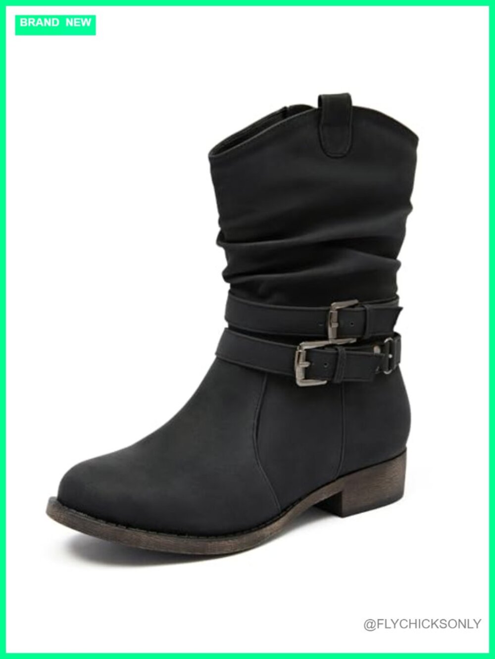 Mid-Calf Boots Round Toe Low Heel Zip Booties Faux Leather